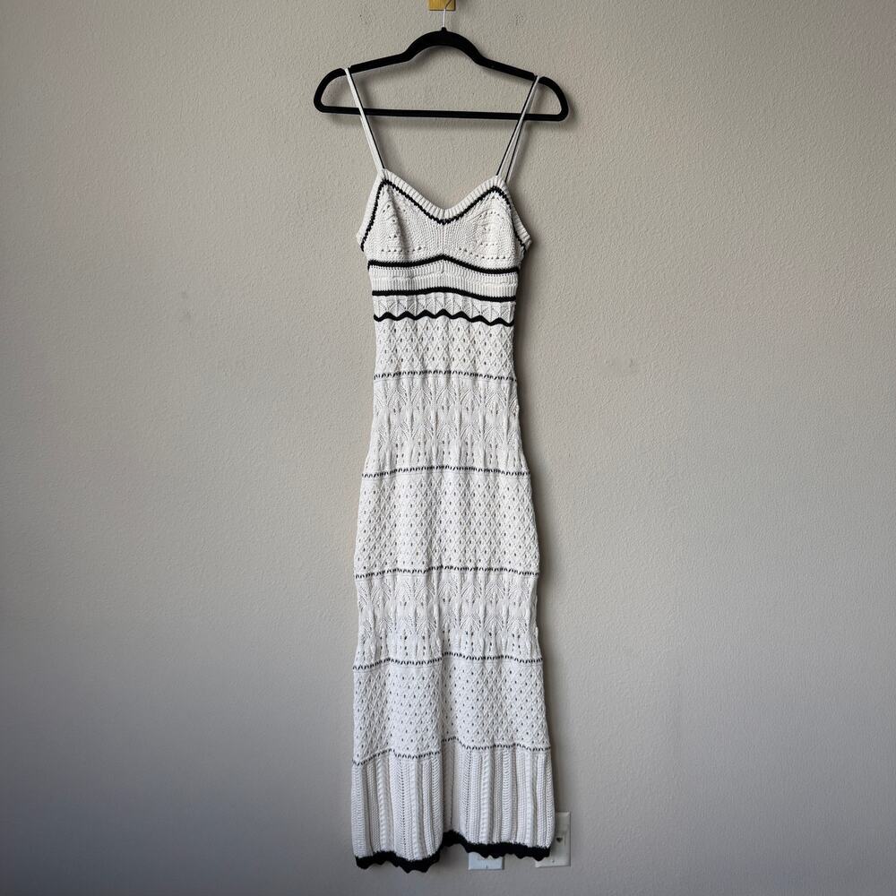 Olive + Oak Ivory Crochet Knit Midi Dress Size M - Picture 2 of 6